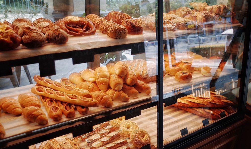 Bakery Window Pastries in shop window