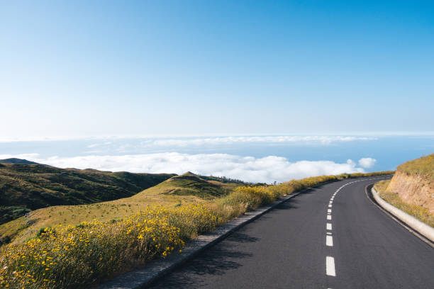 Idyllic mountain road in Madeira island (Portugal). Jeep safari Trips Algarve